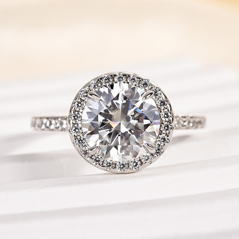 Rodiffy Moissanite 2.0 Ct Halo Round Cut White Gold Engagement Ring