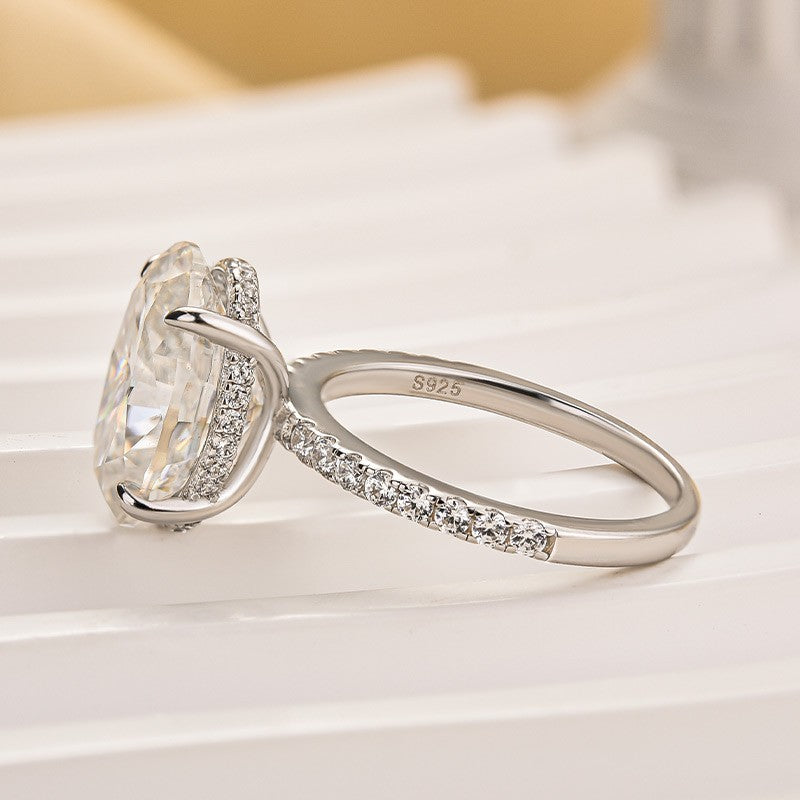 Moissanite 5.5Ct Oval Cut Hidden Halo White Gold Promise Ring For Women