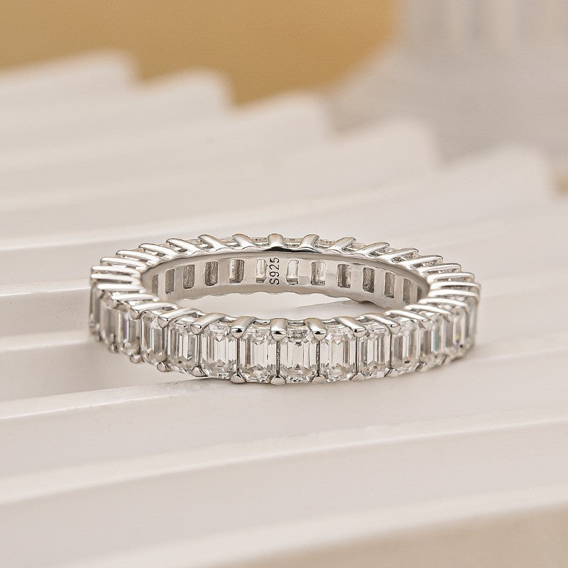 Moissanite 2.5 Ct Emerald Cut Eternity White Gold Wedding Band