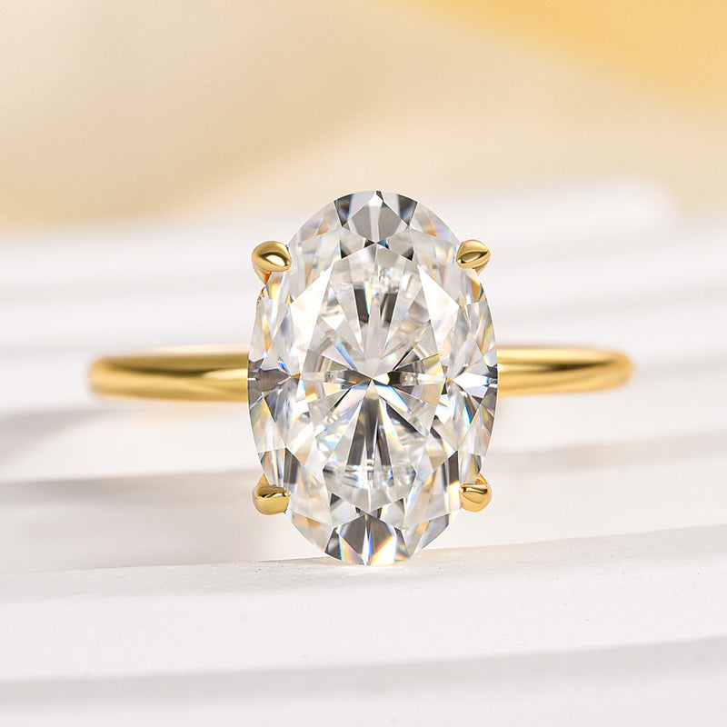 Rodiffy Moissanite 2.0 Ct ~5.5 Ct Oval Cut Yellow Gold Promise Ring For Women