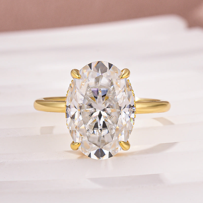 Rodiffy Moissanite 2.0 Ct ~5.5 Ct Oval Cut Yellow Gold Promise Ring For Women