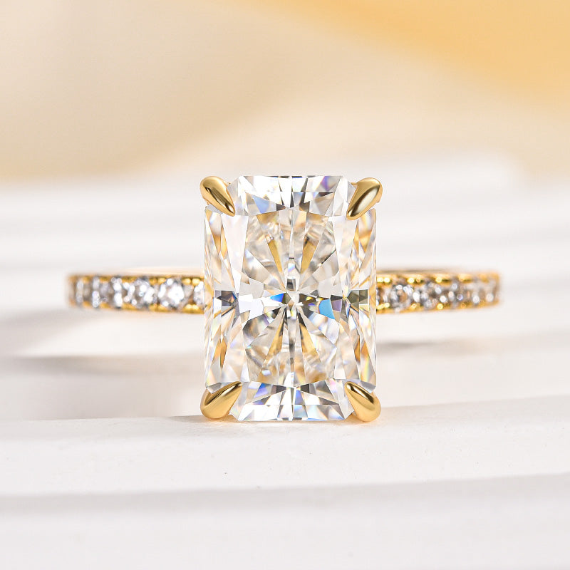 Rodiffy Moissanite 2.0 Ct~3.5 Ct Radiant Cut Yellow Gold Engagement Ring For Women