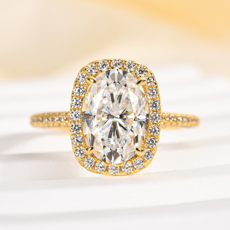 Rodiffy Moissanite 2.5 Ct Halo Oval Cut Yellow Gold Promise Ring