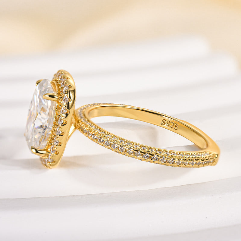 Rodiffy Moissanite 2.5 Ct Halo Oval Cut Yellow Gold Promise Ring