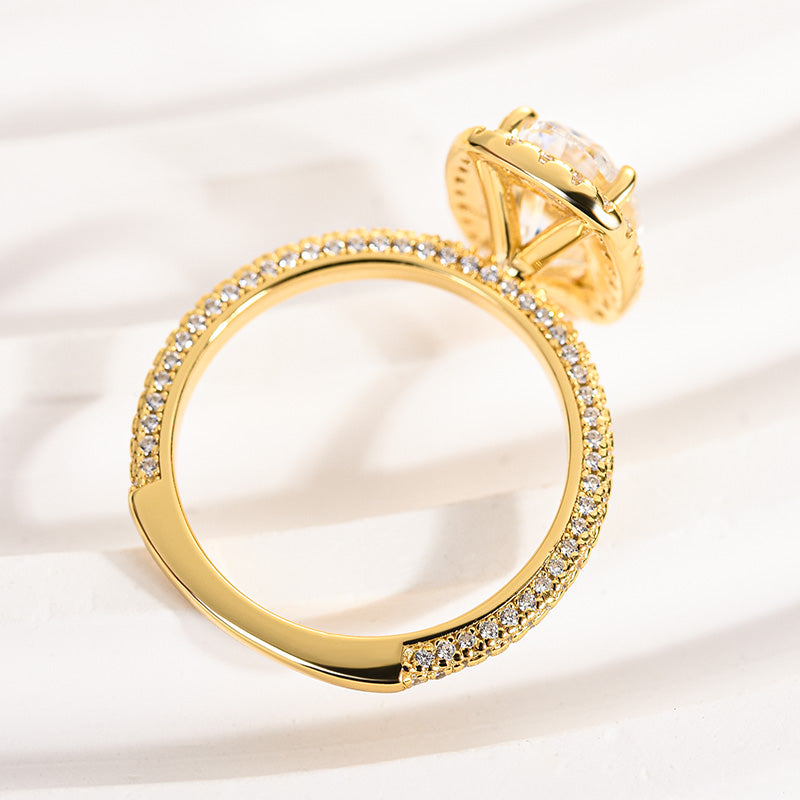 Rodiffy Moissanite 2.5 Ct Halo Oval Cut Yellow Gold Promise Ring