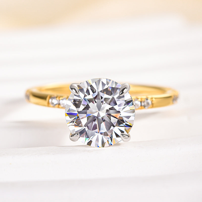 Rodiffy Moissanite 2.0Ct Round Cut Elegant Two-tone Engagement Ring