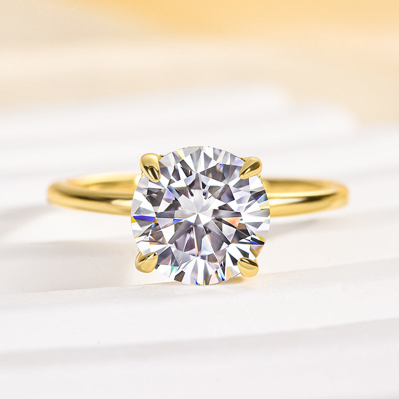 Rodiffy Moissanite 2.0 Ct ~4.0Ct Round Cut Yellow Gold Promise Ring
