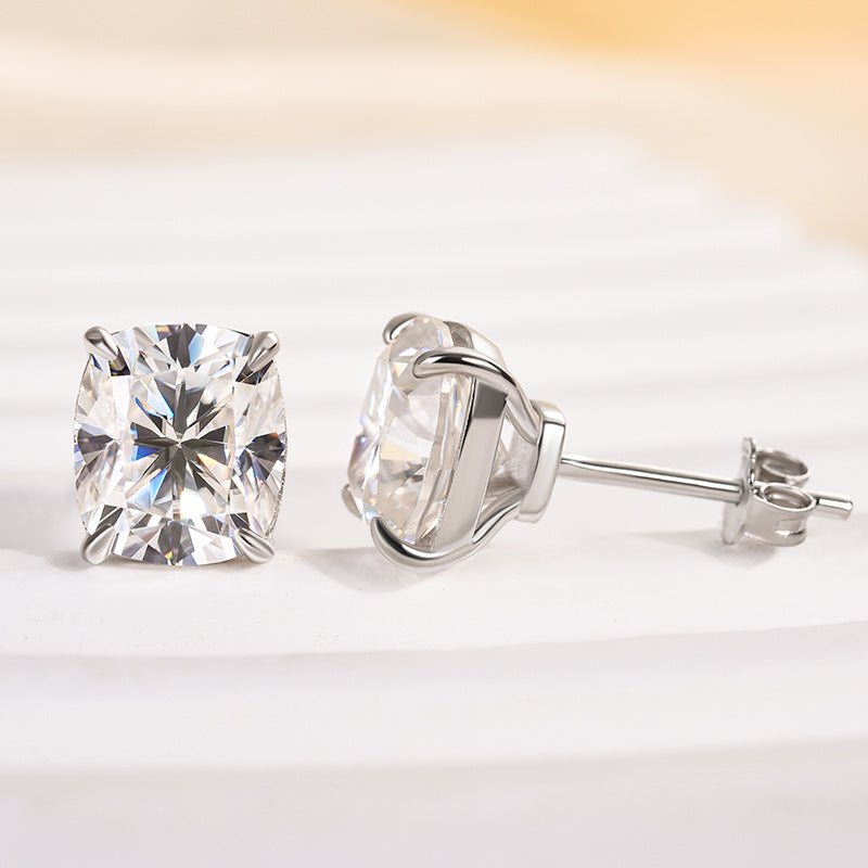 Rodiffy Moissanite 2.0 Ct Diamond White Gold 4 Prong Cushion Stud Earrings