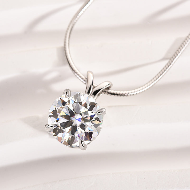 Rodiffy Moissanite 3.0 Ct Round Cut White Gold Pendant Necklace