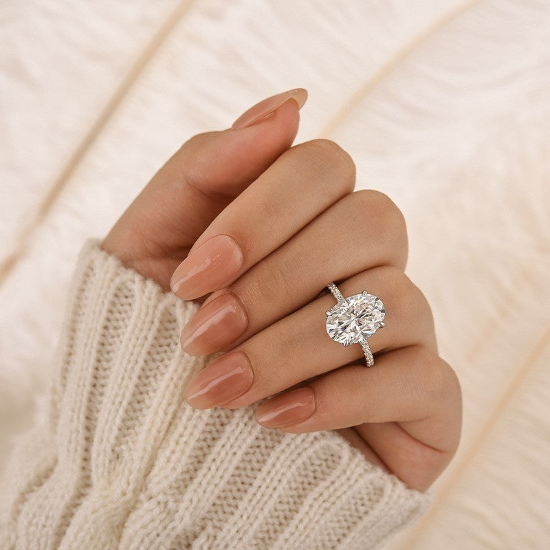 Moissanite 5.5Ct Oval Cut Hidden Halo White Gold Promise Ring For Women