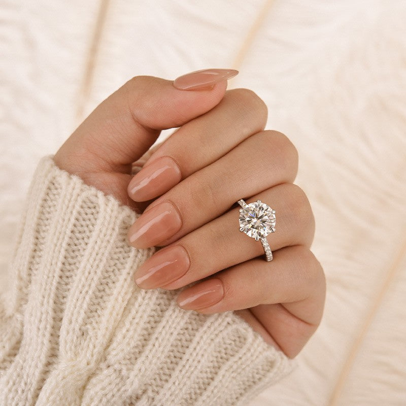 Moissanite 4.0 Ct Round Cut 6 Prong White Gold Promise Ring For Women