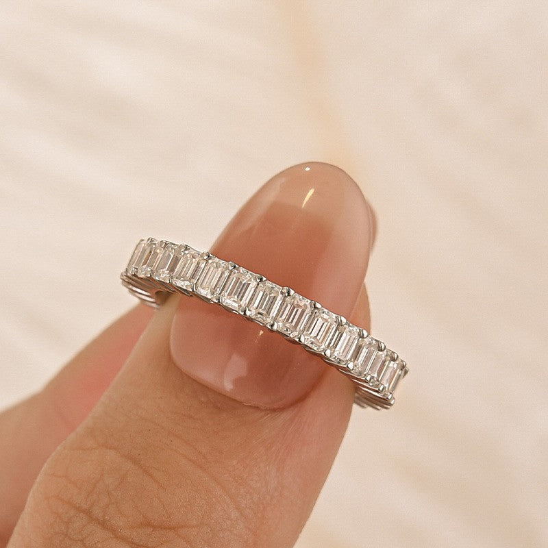 Moissanite 2.5 Ct Emerald Cut Eternity White Gold Wedding Band