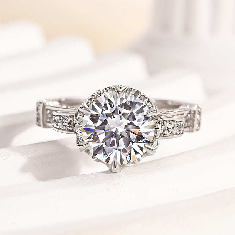 Rodiffy Moissanite 2.0Ct Round Cut Twist White Gold Promise Bridal Ring