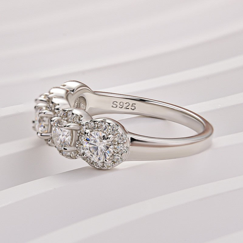 Moissanite Halo Five Stone White Gold Anniversary Ring In Sterling Silver