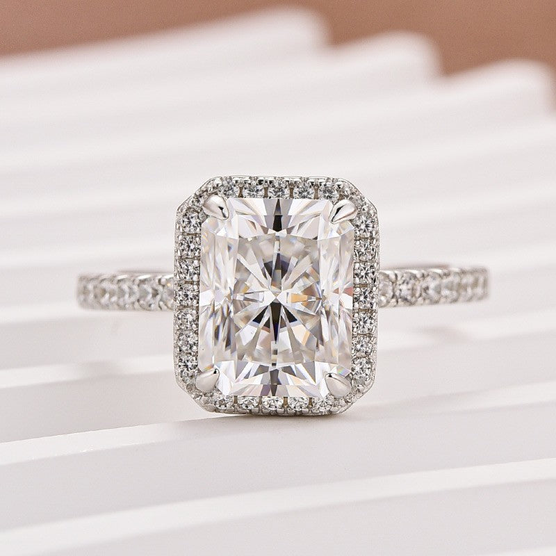 Rodiffy Moissanite 3.0 Ct Halo Radiant Cut White Gold Engagement Ring