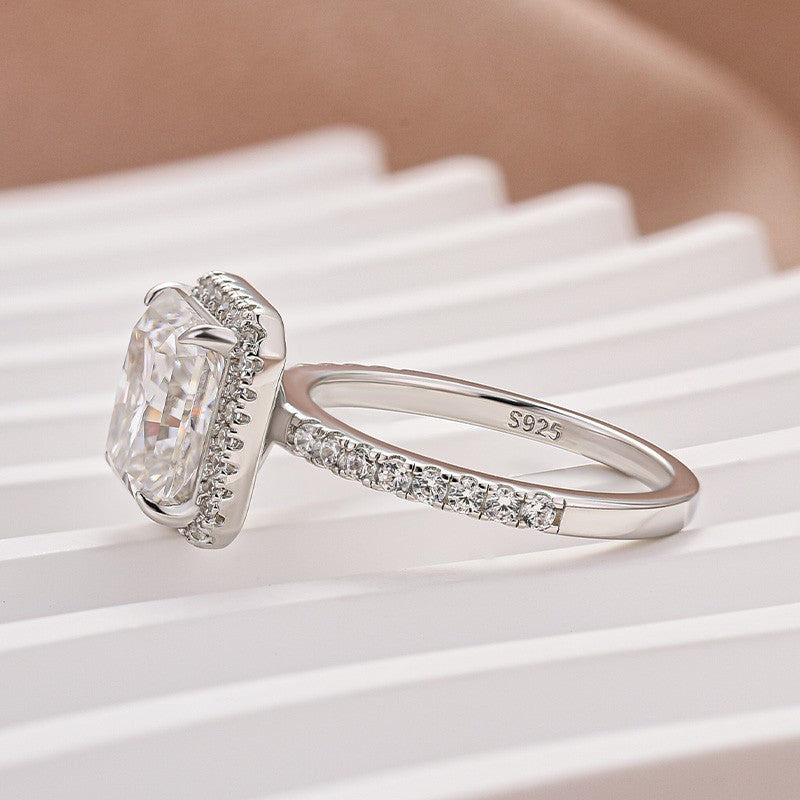 Rodiffy Moissanite 3.0 Ct Halo Radiant Cut White Gold Engagement Ring
