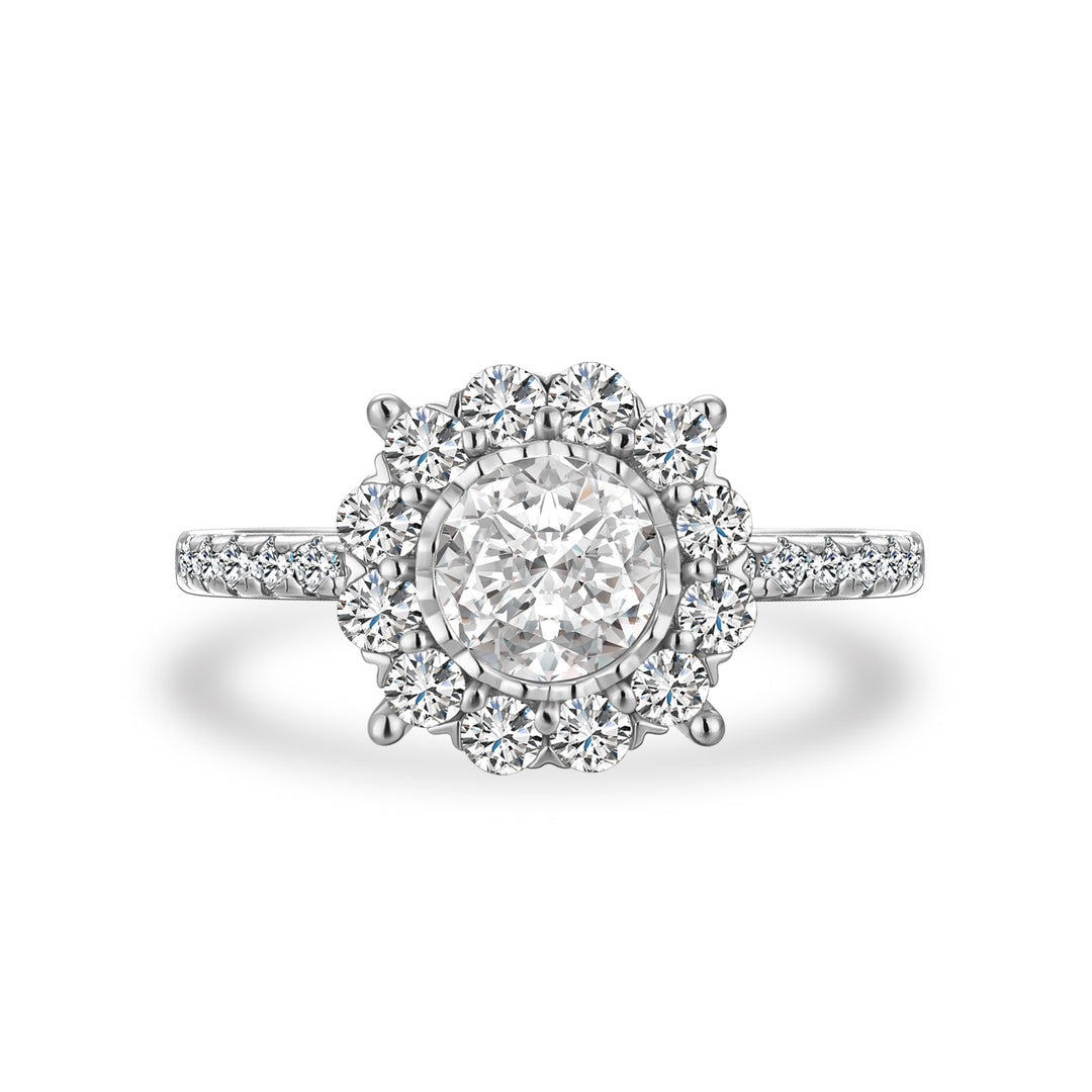 Moissanite 1.2Ct Halo Round Cut White Gold Engagement Ring