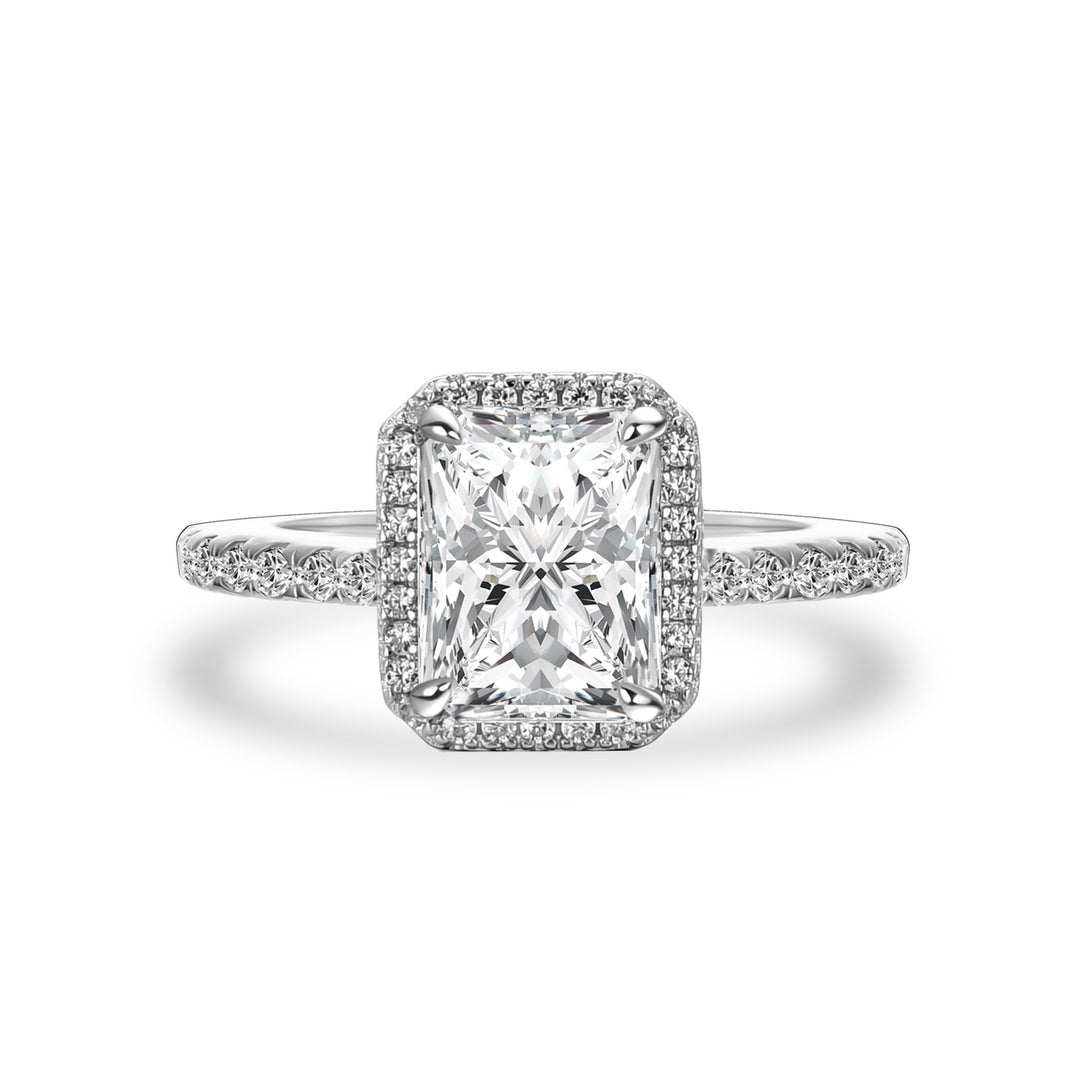 Rodiffy Moissanite 3.0 Ct Halo Radiant Cut White Gold Engagement Ring