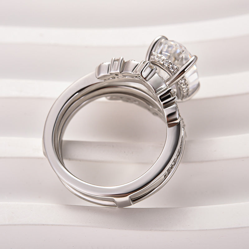 Moissanite 4.0Ct Oval Cut White Gold Stack Wedding Ring with Jacket Wedding Band