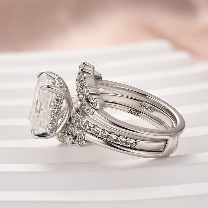 Moissanite 3.5Ct Radiant Cut White Gold Stack Wedding Ring with Jacket Wedding Band