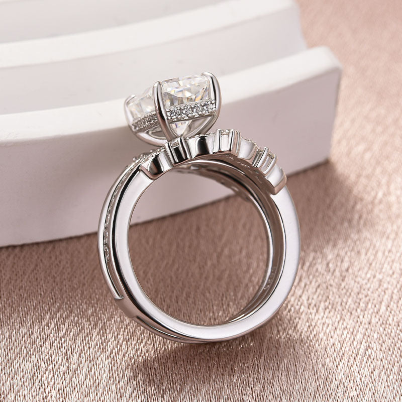 Moissanite 3.5Ct Radiant Cut White Gold Stack Wedding Ring with Jacket Wedding Band