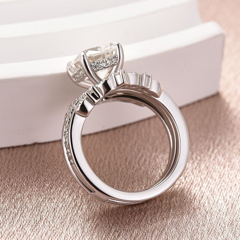 Moissanite 3.0Ct Cushion Cut White Gold Stack Wedding Ring with Jacket Wedding Band