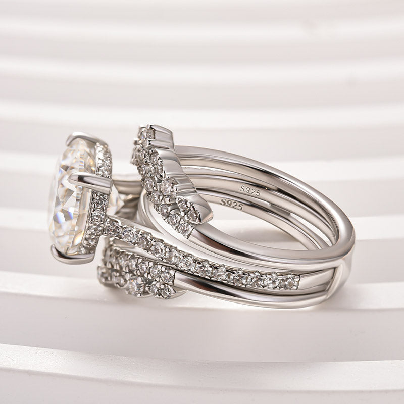 Moissanite 4.0Ct Round Cut 4 Prong Stack Wedding Ring with Jacket Wedding Band
