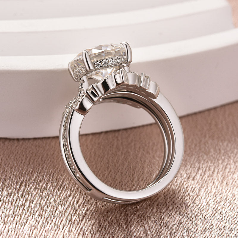 Moissanite 4.0Ct Round Cut 4 Prong Stack Wedding Ring with Jacket Wedding Band
