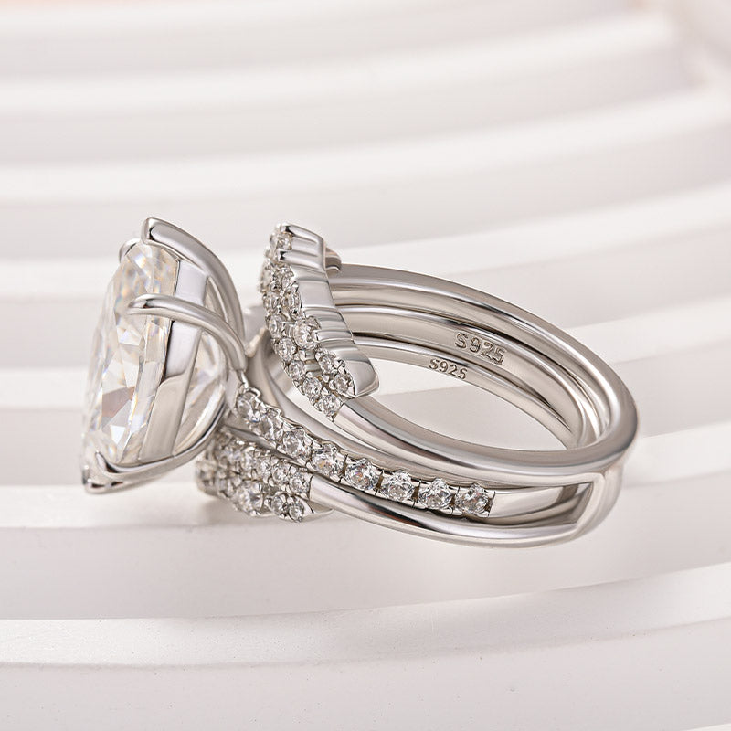 Moissanite 4.0Ct Marquise Cut White Gold Stack Wedding Ring with Jacket Wedding Band