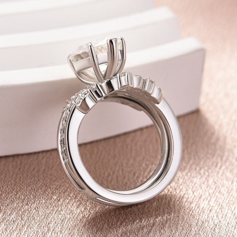 Moissanite 4.0Ct Marquise Cut White Gold Stack Wedding Ring with Jacket Wedding Band
