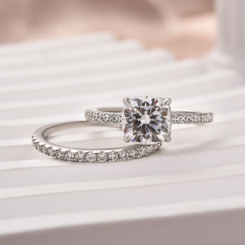 Rodiffy Moissanite 2.0Ct Square Cushion Cut White Gold Wedding Ring For Women