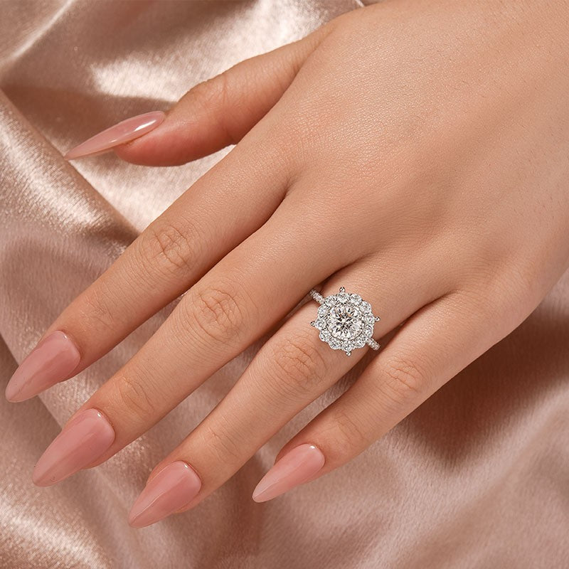 Moissanite 1.2Ct Halo Round Cut White Gold Engagement Ring