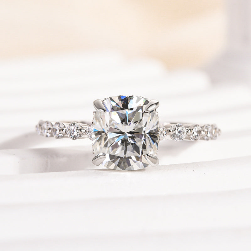 Rodiffy Moissanite 2.0 Ct White Gold Cushion Cut Bridal Ring