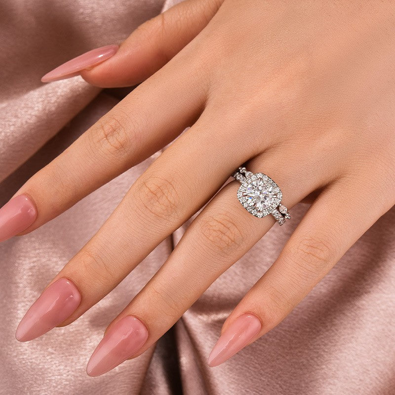 Moissanite 2.0Ct Halo Round Cut White Gold Promise Ring With Round Cut & Marquise Cut Anniversary Ring