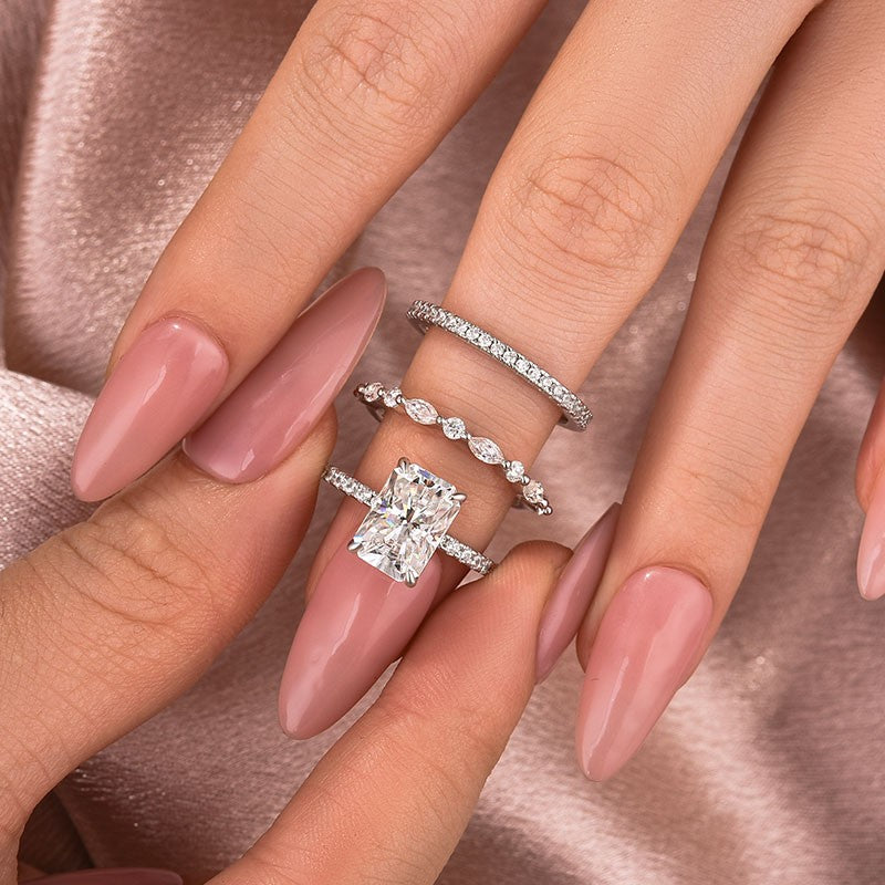 3.5 Ct Radiant Cut Moissanite Diamond Wedding Ring with Round & Marquise Accents Bands
