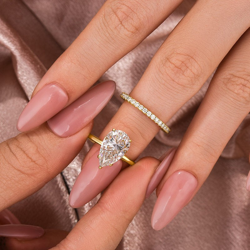 Moissanite Solitaire 4.0Ct Pear Cut Yellow Gold Women's Wedding Ring Set