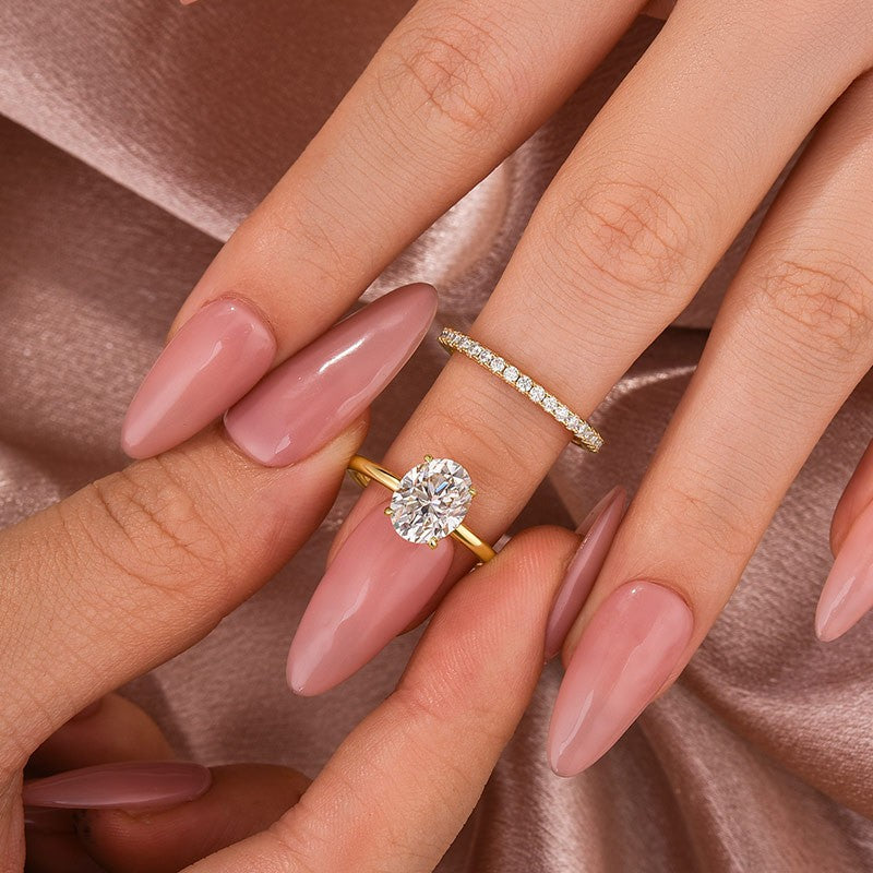 Moissanite 2.0 Ct Hidden Halo Solitaire Oval Cut Yellow Gold Wedding Ring
