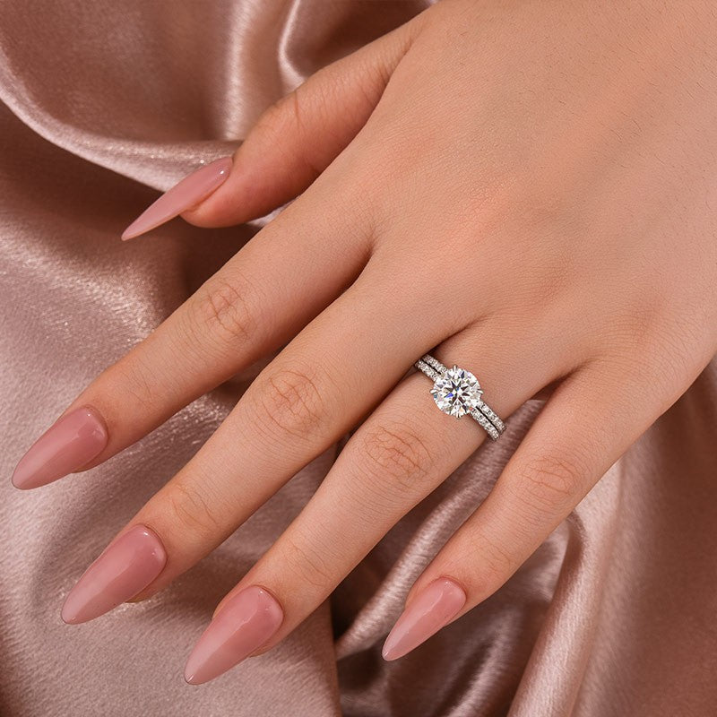 Moissanite 2.0Ct Round Cut White Gold Bridal Wedding Ring Set
