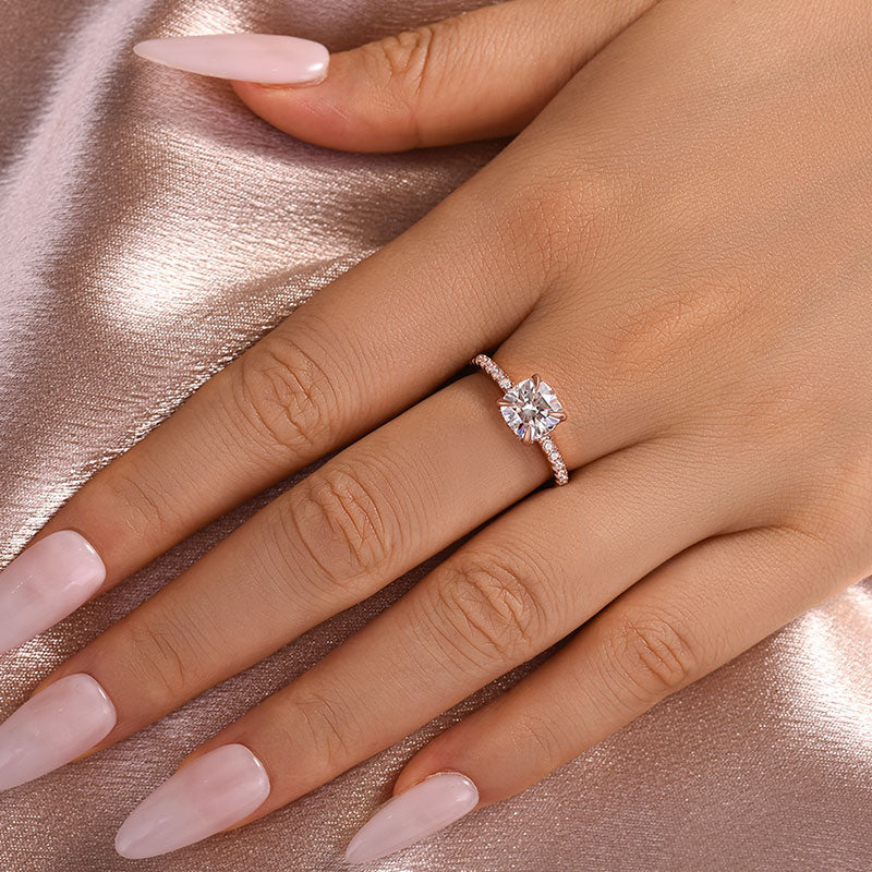 Rodiffy Moissanite 2.0 Ct Square Cushion Rose Gold Bridal Ring