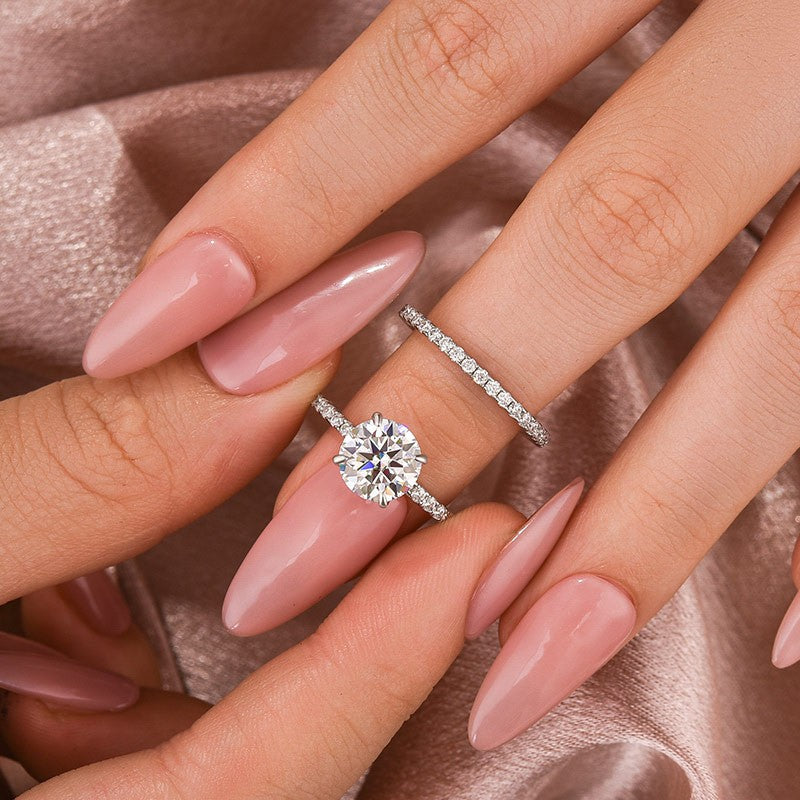 Moissanite 2.0Ct Round Cut White Gold Bridal Wedding Ring Set