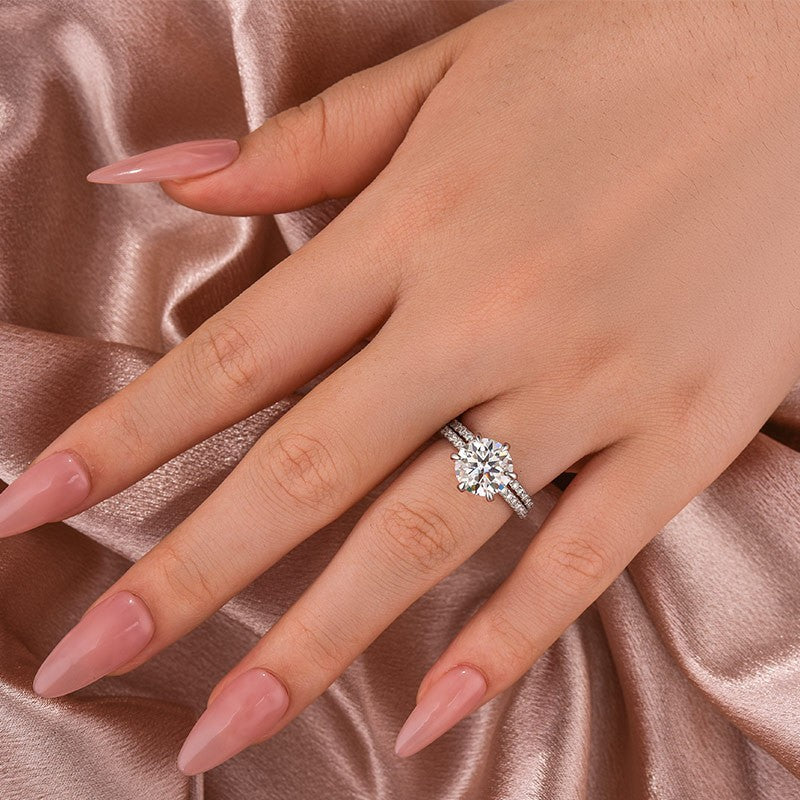 Moissanite 3.0Ct Round Cut White Gold Bridal Wedding Ring Set