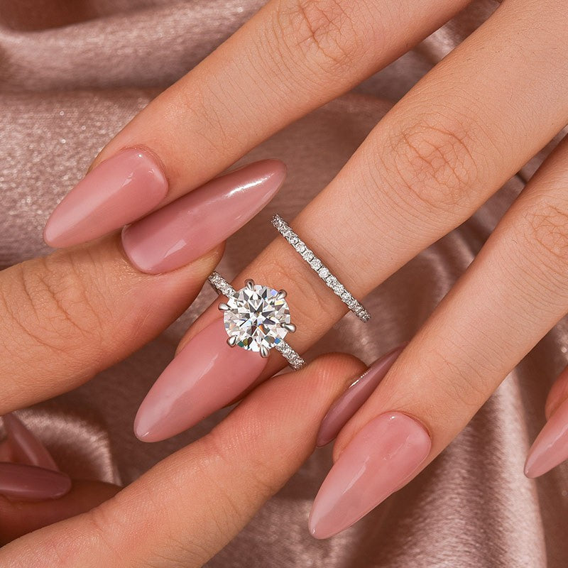 Moissanite 3.0Ct Round Cut White Gold Bridal Wedding Ring Set