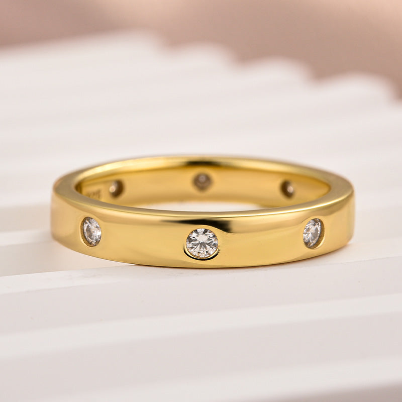 Rodiffy Moissanite Round Cut Yellow Gold Wide Wedding Band