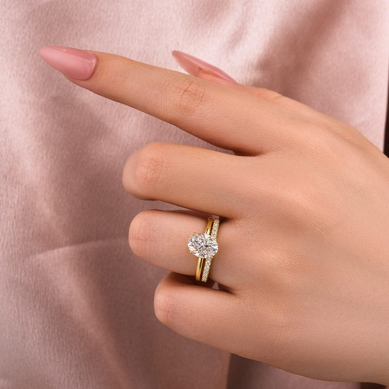Moissanite 2.0 Ct Hidden Halo Solitaire Oval Cut Yellow Gold Wedding Ring