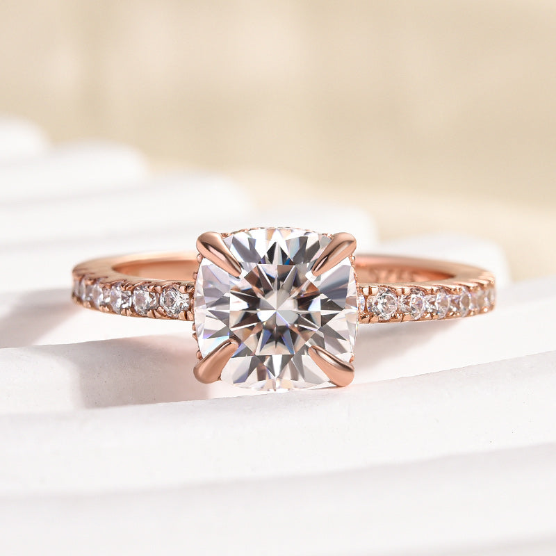 Rodiffy Moissanite 2.0 Ct Square Cushion Rose Gold Bridal Ring