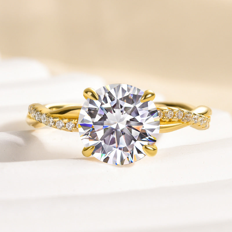 Rodiffy Moissanite 1.2Ct~2.0 Ct Twist Yellow Gold Pave Promise Bridal Ring