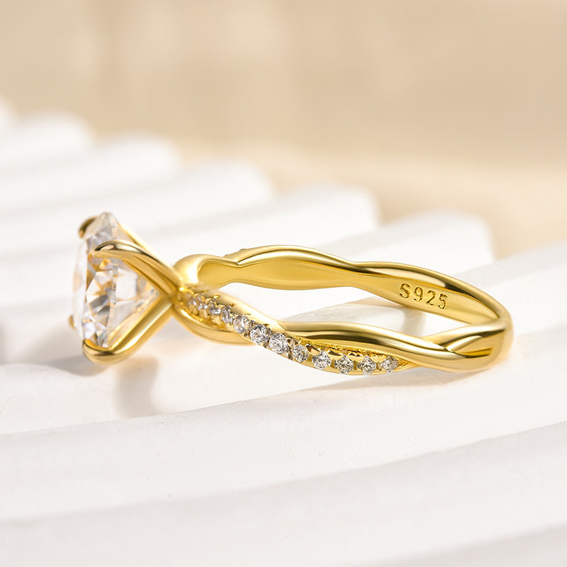 Rodiffy Moissanite 1.2Ct~2.0 Ct Twist Yellow Gold Pave Promise Bridal Ring