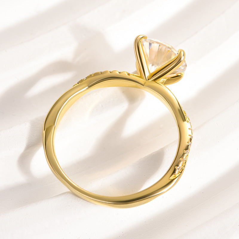 Rodiffy Moissanite 1.2Ct~2.0 Ct Twist Yellow Gold Pave Promise Bridal Ring