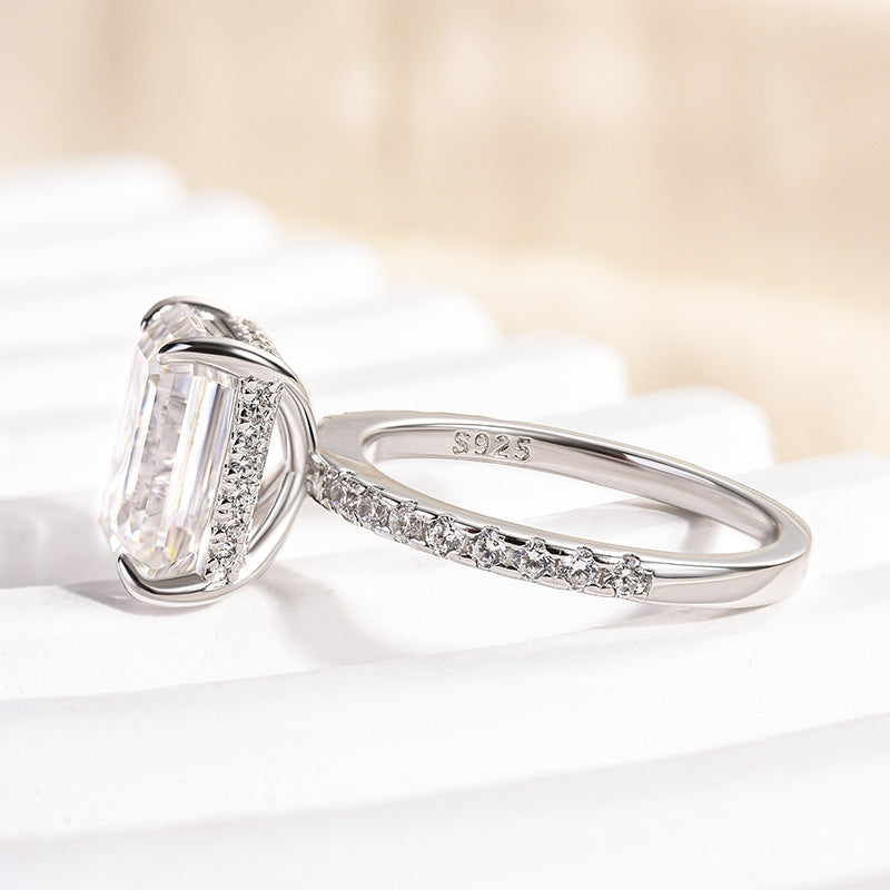 Rodiffy Moissanite 3.5 Ct Emerald Cut Engagement Ring For Women