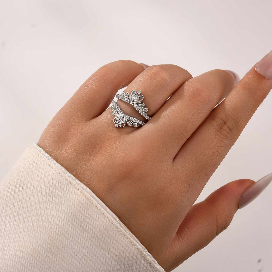 Moissanite Crown Shaped Insert Wedding Band Engagament Ring Enhancer In Sterling Silver